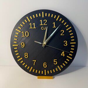 Customizable Analog Clock – Black Elegance with Gold Accents